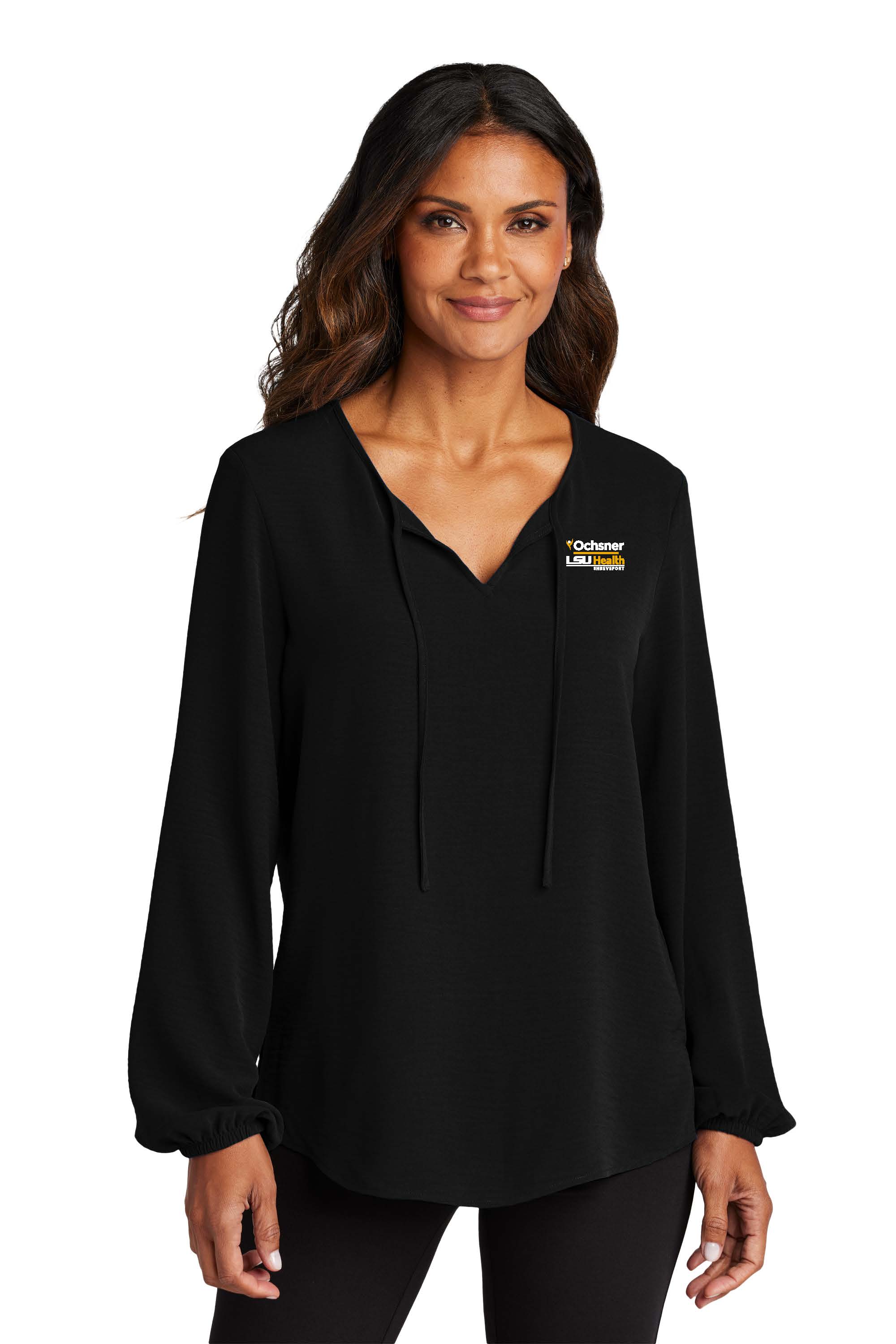 Ochsner LSU Health: Shreveport Ladies Textured Crepe Blouse, Black, large image number 1